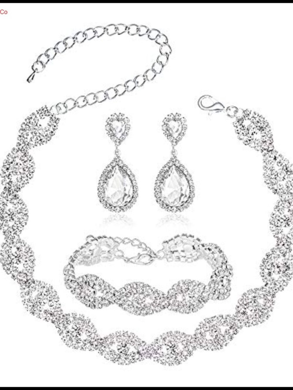 Rhinestone Crystal Jewelry Set Choker Necklace Bracelet Earrings Wedding